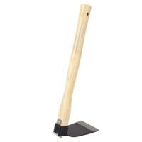 Pflanzhacke mit Holzgriff und Karbon-Sziger, geeignet für verschiedene Gartenarbeiten wie Bodenbearbeitung, Unkrautjäten und Graben.
