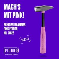 PICARD Schlosserhammer 300g RS Pink Edition, Montage-Hammer mit 1-Komponenten-Griff und C45 Stahlrohrstiel, geeignet für kleinere Hammerarbeiten in Werkstatt und Industrie.