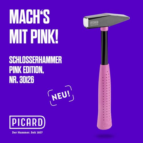 PICARD Schlosserhammer 300g RS Pink Edition, Montage-Hammer mit 1-Komponenten-Griff und C45 Stahlrohrstiel, geeignet für kleinere Hammerarbeiten in Werkstatt und Industrie.