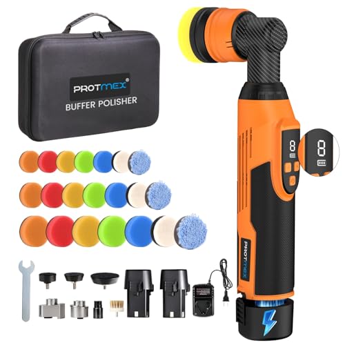 Protmex Mini Poliermaschine Auto Akku, 1.2/1.6/2 Zoll Mini-Poliermaschine mit 8 Geschwindigkeiten, 2500-6000RPM Rotation und Orbitpolieren für Autodetailing