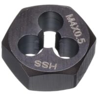 Sechskant-Schneideisen von QUARKZMAN, M4x0,5, für Rechtshänder, Gewindebearbeitung in Metall, Kunststoff und Holz, mit Sechskantgriff aus Schnellarbeitsstahl (HSS) 6542