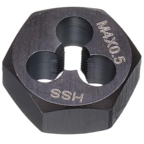 Sechskant-Schneideisen von QUARKZMAN, M4x0,5, für Rechtshänder, Gewindebearbeitung in Metall, Kunststoff und Holz, mit Sechskantgriff aus Schnellarbeitsstahl (HSS) 6542