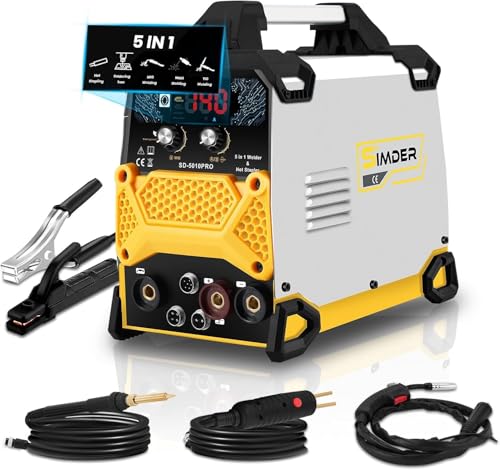 SSimder MIG Schweißgerät 240V 140A, Fülldrahtschweißen/Lift-WIG/MMA/Kunststoffschweißen/Heißklammern, 5-in-1 Schweißmaschine für Heimwerker & industrielle Anwendungen