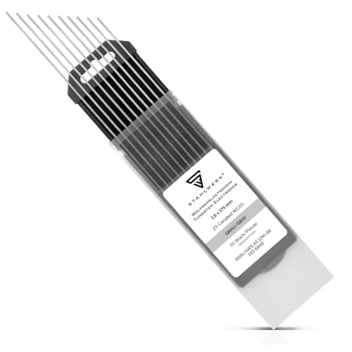 STAHLWERK Wolframelektroden WIG WC20 Grau Ø 1,6 x 175 mm, 10 Stück, stabil - Hochwertige Wolframelektroden für Schweißprozesse