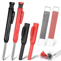 Zwei Tieflochmarker in einem Set, ideal für Schreiner und Handwerker, mit 12 Bleistiftminen und Befestigungsdesign.