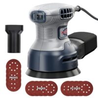 TurboVolt Exzenterschleifer 125mm mit Bremse, 350W Schleifmaschine für Holz, komplettes Set mit 15 Schleifpapieren und Staubabsaugung