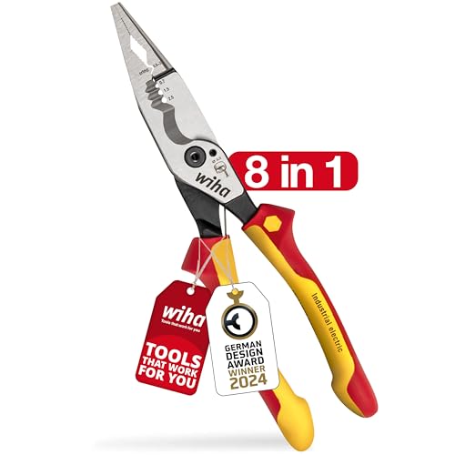Wiha Multifunktionszange für Elektriker 8in1, Crimpen, Abisolieren, Schneiden, Greifen, Entgraten, Biegen, Verschrauben, Schrauben schneiden