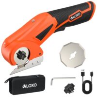 VLOXO Kartonschneider 4V mit Leuchtung und 2 Edelstahlklingen für Haushalt DIY - Elektrowerkzeug für effiziente Arbeit auf Materialien bis 1/4 Zoll