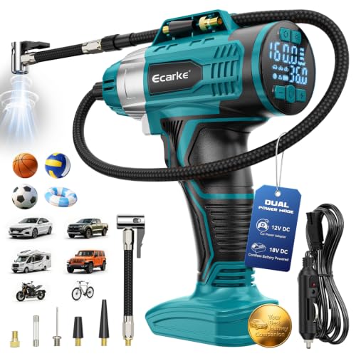 Tragbarer Ecarke Akku Kompressor 11 Bar mit Digitalmanometer und 12V-Zigarettenanzünder, kompatibel mit Makita 18V Akku