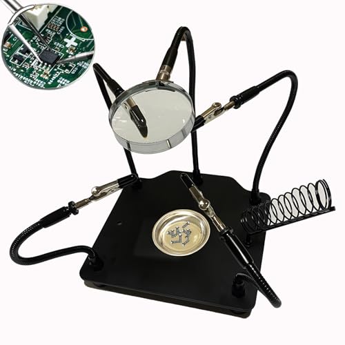 Lötstation Helping Hands mit Lupe, dritter Stand, Solder Tool für PCB Halter, Kabel und Schalter, Elektronik-Reparatur-Kit, Lötgerät mit flexiblen Armen und schwerer Basisplatte