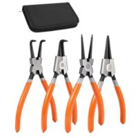 Sprengringzangen Set 4tlg 180 mm, Sicherungsringzangen aus Stahl mit Rolltasche für Innen und Außensicherungen gerade gebogen
